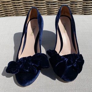 Miu Miu Navy Velvet Heel with Self-Bow.